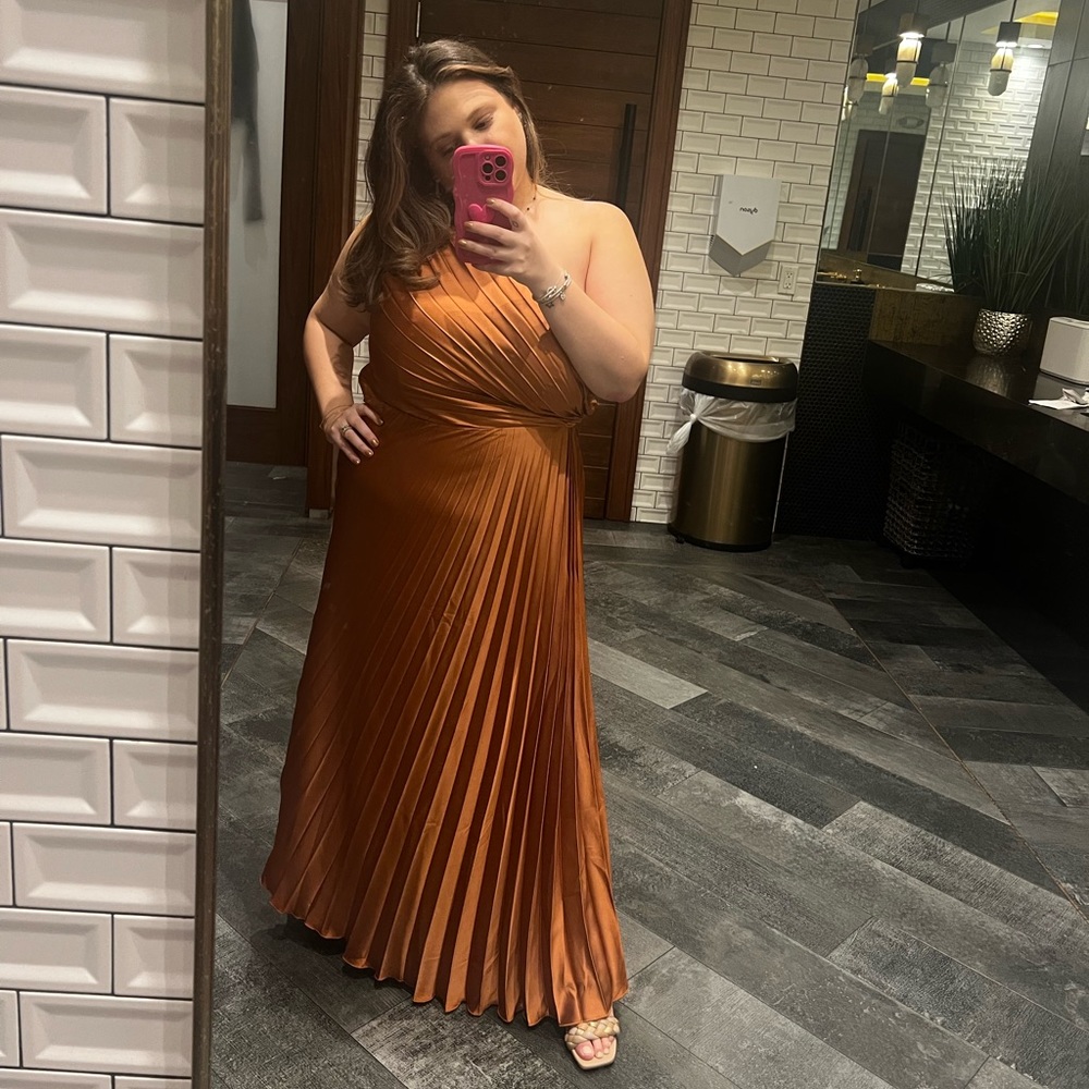 Rust Orange Satin One Shoulder Abercrombie Dress